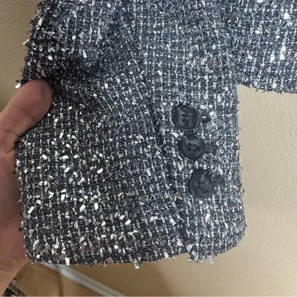 Banana Republic Blazer Women's Small Metallic Tweed Jacket Lined Gray Silver - Picture 5 of 8